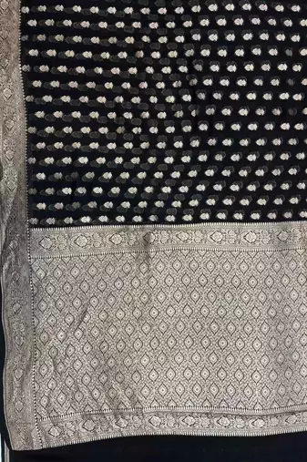 black banarasi silk blend saree with zari booti work
