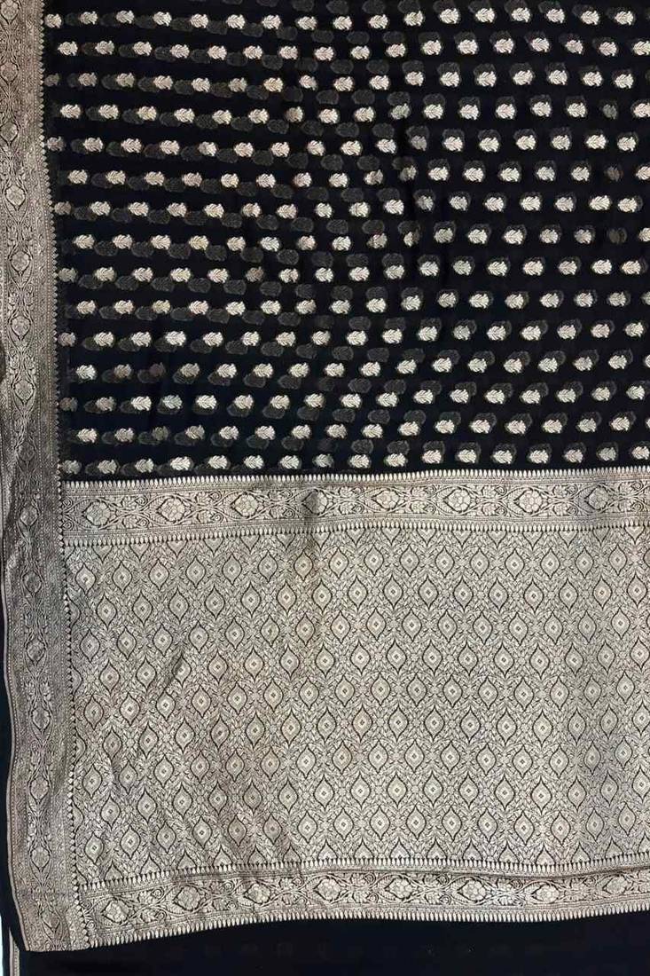 black banarasi silk blend saree with zari booti work