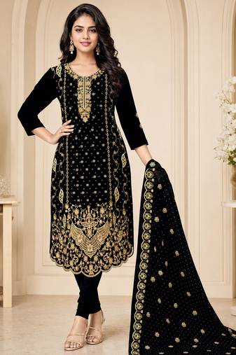 Women’s embroidered unstitched salwar suit dress material with dupatta