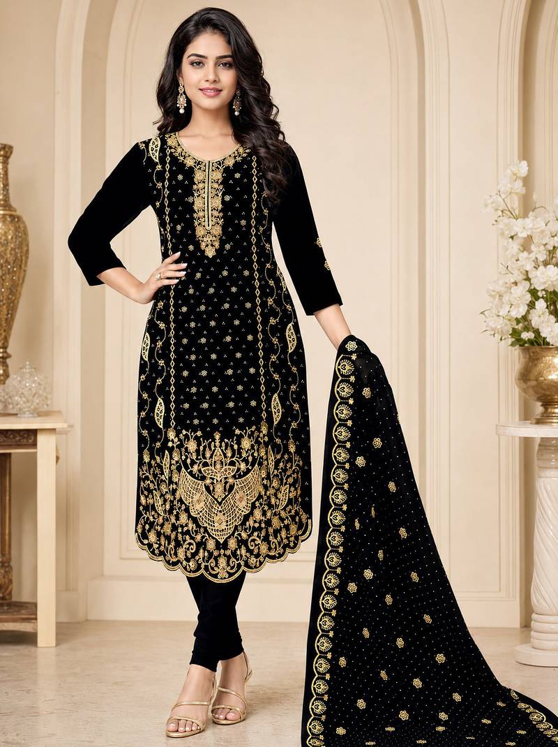 Women’s embroidered unstitched salwar suit dress material with dupatta