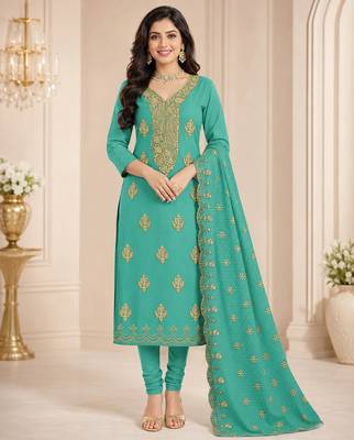 Women’s embroidered unstitched salwar suit dress material with dupatta 1
