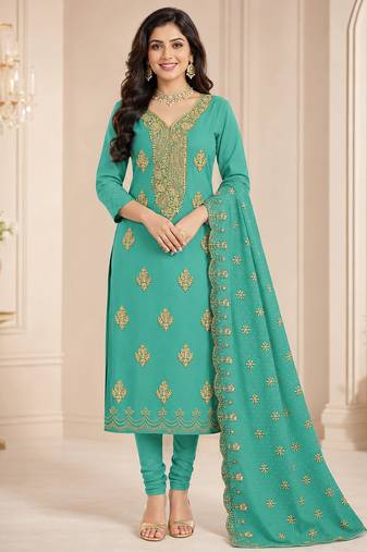 Women’s embroidered unstitched salwar suit dress material with dupatta