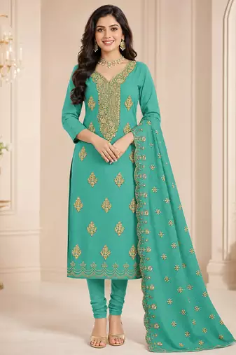 Women’s embroidered unstitched salwar suit dress material with dupatta
