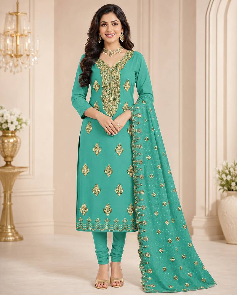 Women’s embroidered unstitched salwar suit dress material with dupatta