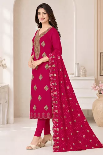 Women’s embroidered unstitched salwar suit dress material with dupatta