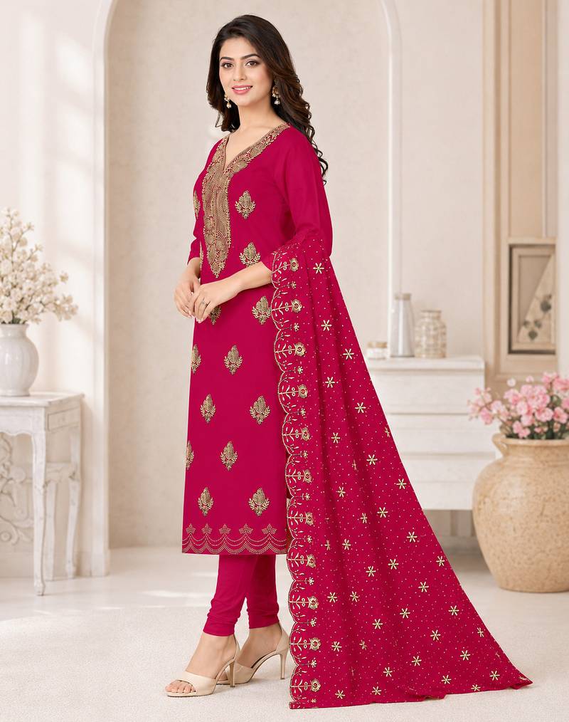 Women’s embroidered unstitched salwar suit dress material with dupatta