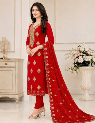 Women’s embroidered unstitched salwar suit dress material with dupatta 3