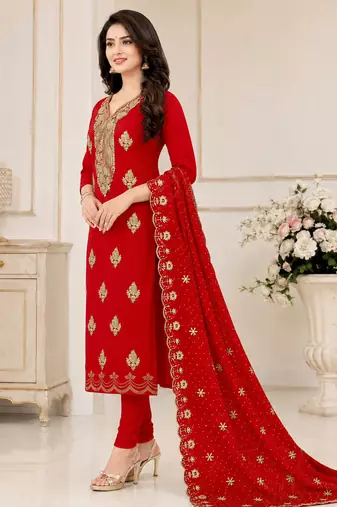 Women’s embroidered unstitched salwar suit dress material with dupatta