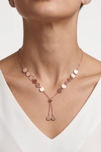 925 Sterling Silver Rose Gold Plated Layered Coin Adjustable Disc Y Necklace  Set for Women