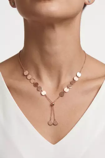 925 Sterling Silver Rose Gold Plated Layered Coin Adjustable Disc Y Necklace  Set for Women
