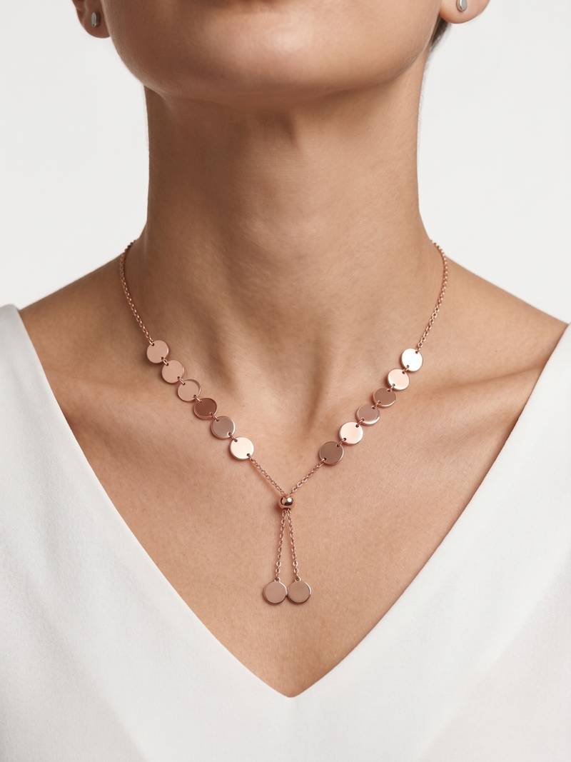 925 Sterling Silver Rose Gold Plated Layered Coin Adjustable Disc Y Necklace  Set for Women
