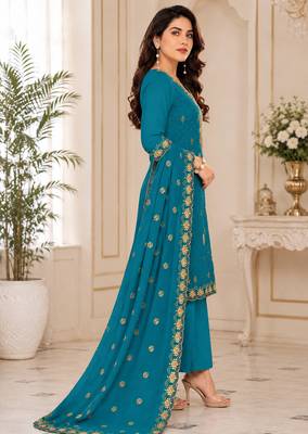 Women’s embroidered unstitched salwar suit dress material with dupatta 3