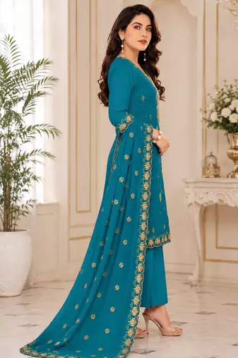 Women’s embroidered unstitched salwar suit dress material with dupatta