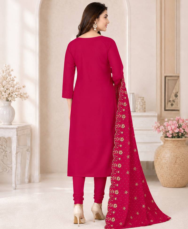 Women’s embroidered unstitched salwar suit dress material with dupatta