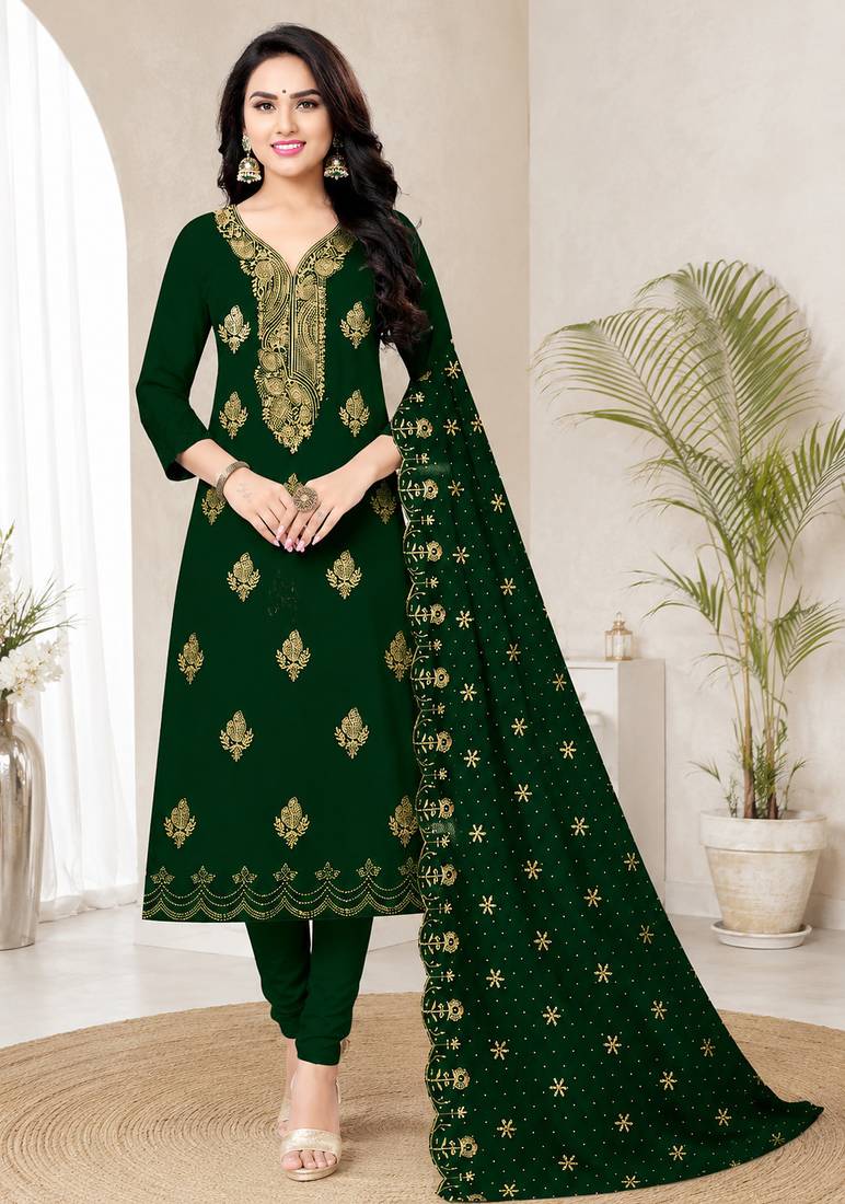 Women’s embroidered unstitched salwar suit dress material with dupatta