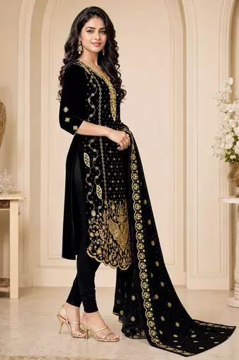 Women’s embroidered unstitched salwar suit dress material with dupatta