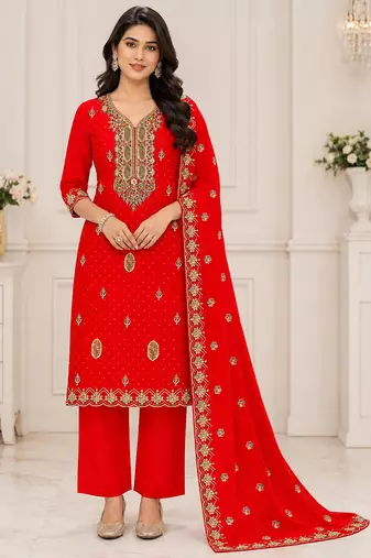 Women’s embroidered unstitched salwar suit dress material with dupatta