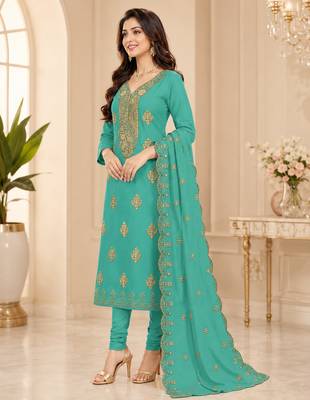 Women’s embroidered unstitched salwar suit dress material with dupatta 3