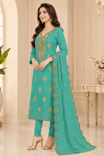 Women’s embroidered unstitched salwar suit dress material with dupatta