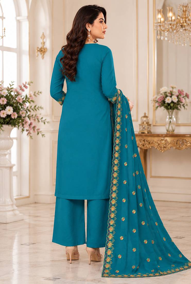 Women’s embroidered unstitched salwar suit dress material with dupatta