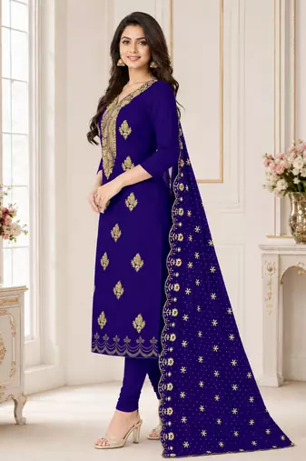 Women’s embroidered unstitched salwar suit dress material with dupatta