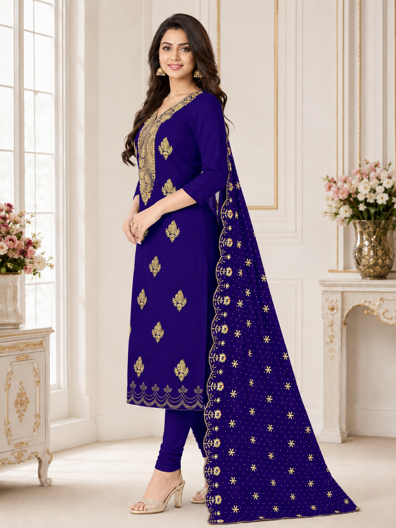 Women’s embroidered unstitched salwar suit dress material with dupatta