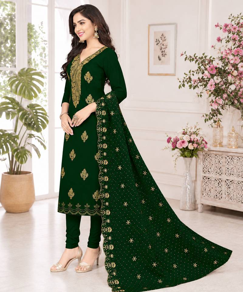 Women’s embroidered unstitched salwar suit dress material with dupatta