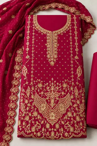 Women’s embroidered unstitched salwar suit dress material with dupatta
