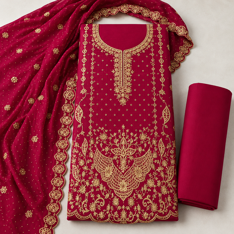 Women’s embroidered unstitched salwar suit dress material with dupatta