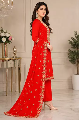 Women’s embroidered unstitched salwar suit dress material with dupatta