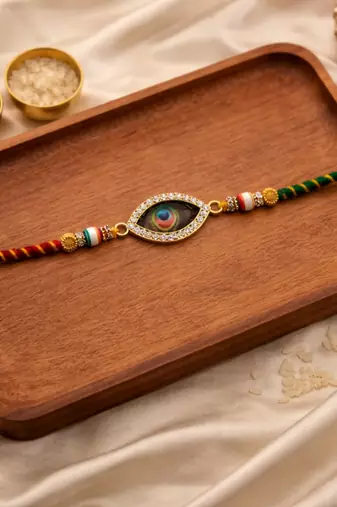 peacock feather rakhi with rakshabandhan card