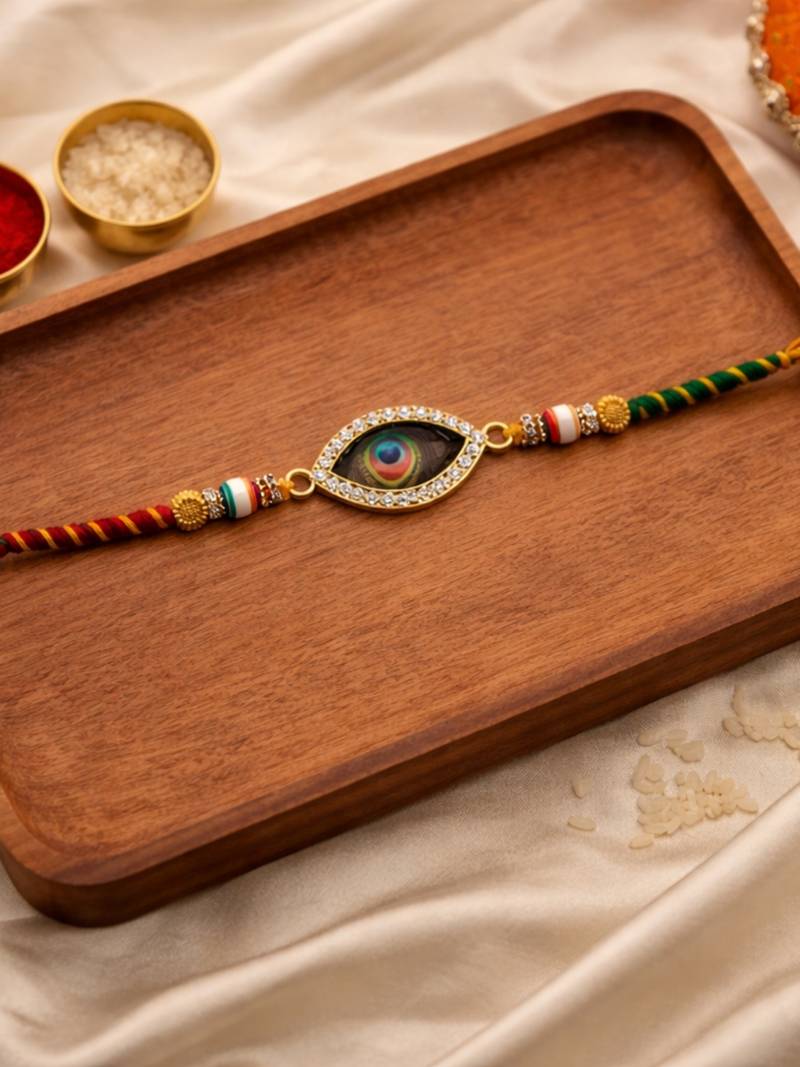 peacock feather rakhi with rakshabandhan card