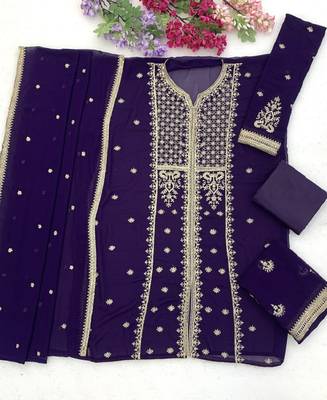 Jambli purple zari work straight kurta with bottom & scallop dupatta set 4