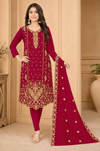 Women’s embroidered unstitched salwar suit dress material with dupatta