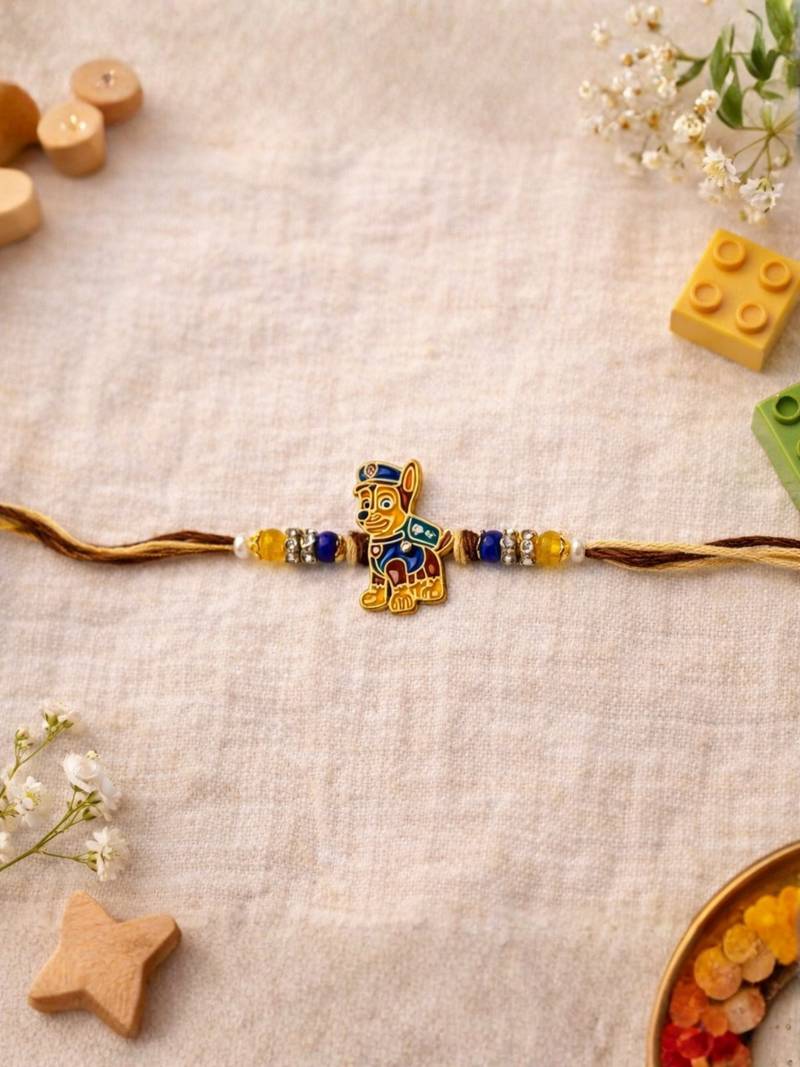 kids cartoon designer rakhi with roli chawal & raksha bandhan card for brother