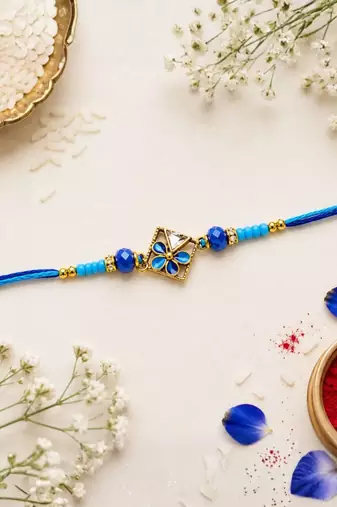 traditional floral designer rakhi with roli chawal & raksha bandhan card