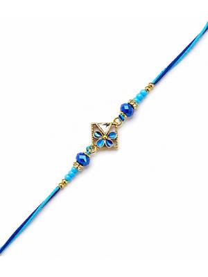 traditional floral designer rakhi with roli chawal & raksha bandhan card 2