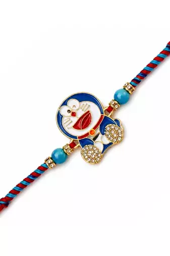 cartoon kids designer rakhi with roli chawal & raksha bandhan card for brother