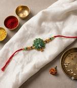 traditional peacock designer rakhi with roli chawal & raksha bandhan card