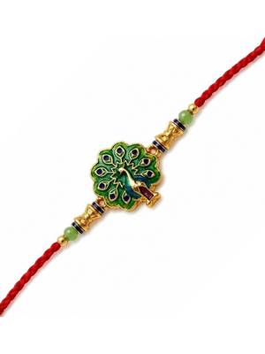 traditional peacock designer rakhi with roli chawal & raksha bandhan card 2