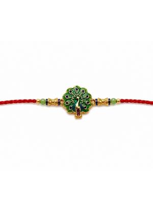 traditional peacock designer rakhi with roli chawal & raksha bandhan card 3