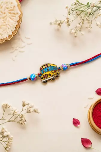 kids designer rakhi with roli chawal & raksha bandhan card for brother