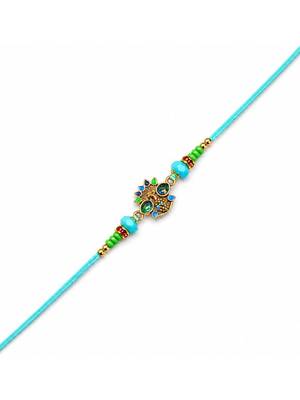 peacock designer rakhi with roli chawal & raksha bandhan card for brother 2