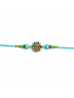 peacock designer rakhi with roli chawal & raksha bandhan card for brother 3