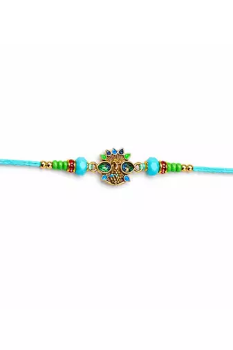 peacock designer rakhi with roli chawal & raksha bandhan card for brother