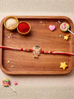 ganesha designer rakhi with roli chawal & raksha bandhan card for brother 1