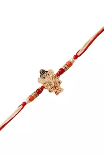 ganesha designer rakhi with roli chawal & raksha bandhan card for brother