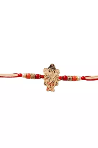 ganesha designer rakhi with roli chawal & raksha bandhan card for brother