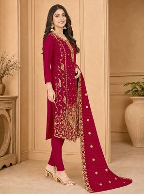 Women’s embroidered unstitched salwar suit dress material with dupatta 3