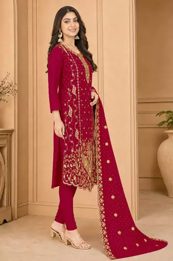 Women’s embroidered unstitched salwar suit dress material with dupatta